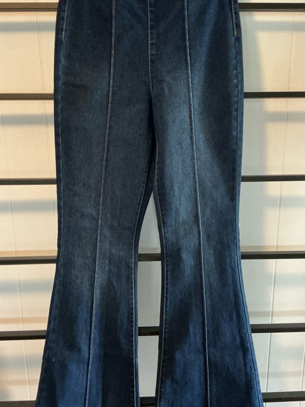 Dark Blue Juniors Small, BOHO, Hippie, Flare Pull on Jeans, EUC